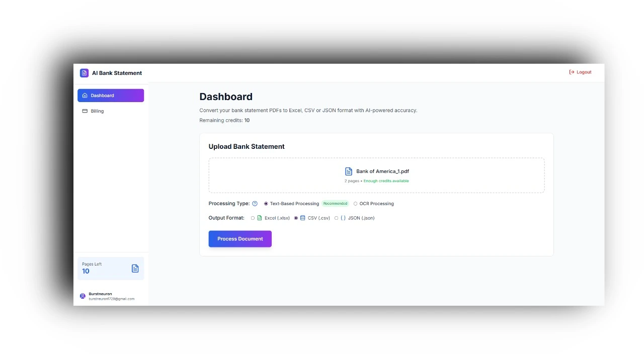 Upload bank statement