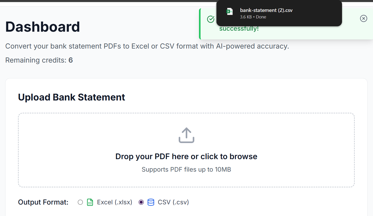 Automatically download the Bank Statement to CSV/Excel/JSON